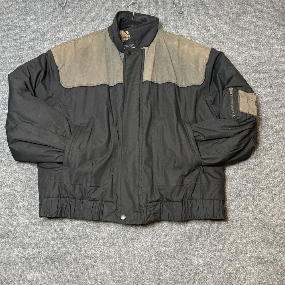 Vintage Members Only Bomber Jacket Mens 44 Black Leather Yoke Padded Coat